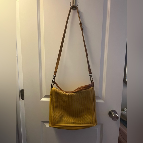 Yellow and Brown vegan leather Shoulder Bag - Picture 3 of 6